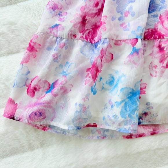 🔥PRICE DROP🔥Steve Madden Pink & Blue Floral Ruffle Tiered Mini Dress - Picture 4 of 14